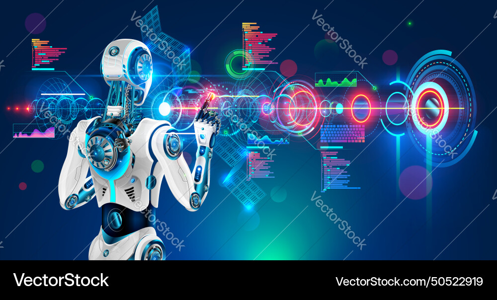 Robot with Holographic Interface vector image
