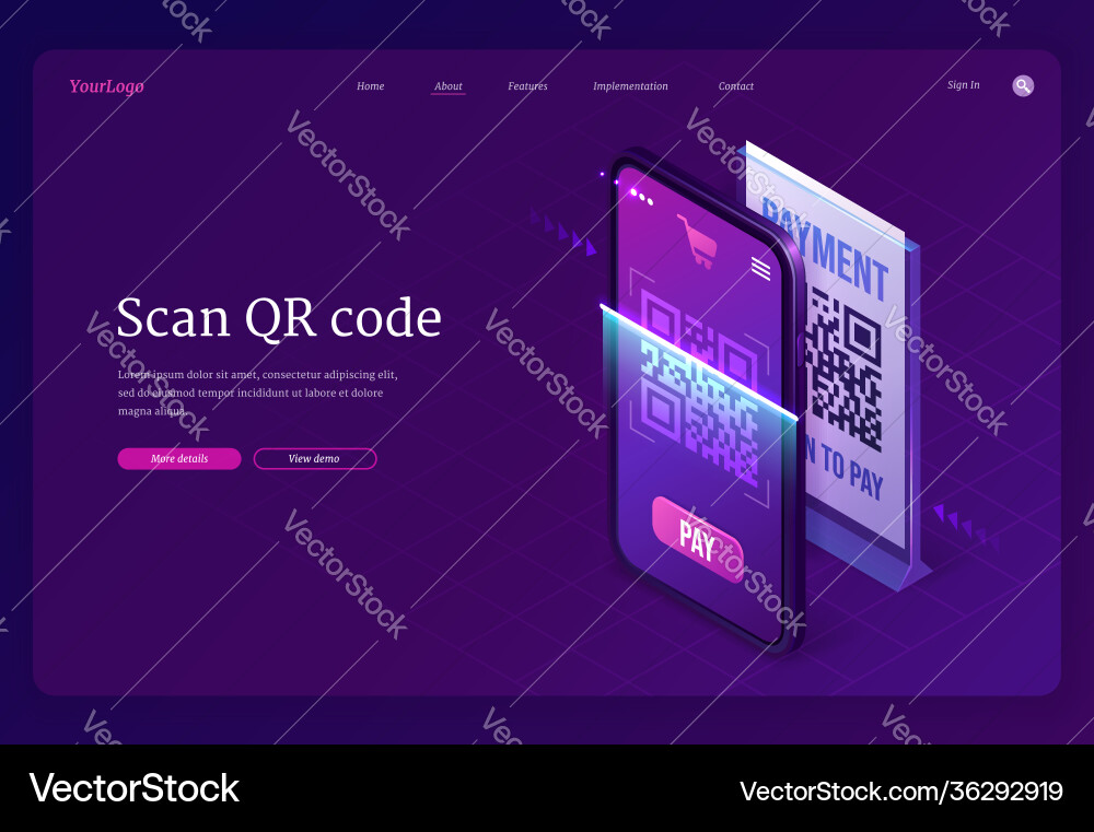 Scan qr code verification service isometric banner Scan qr code verification service isometric banner vector image