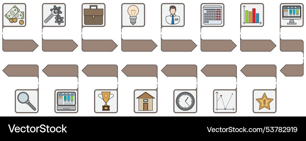 Step-by-step business process with various icons Step-by-step business process with various icons vector image