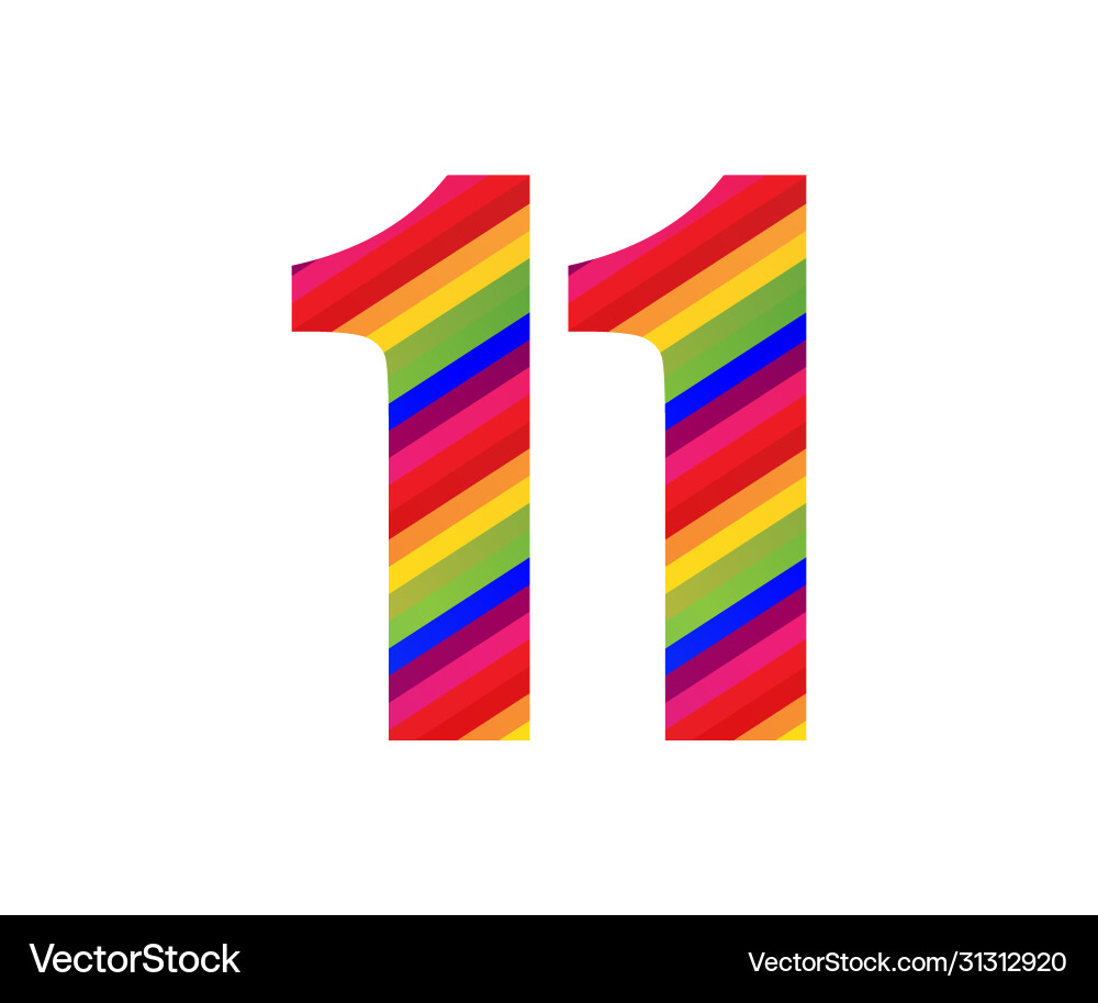 11 number rainbow style numeral digit colorful 11 number rainbow style numeral digit colorful vector image