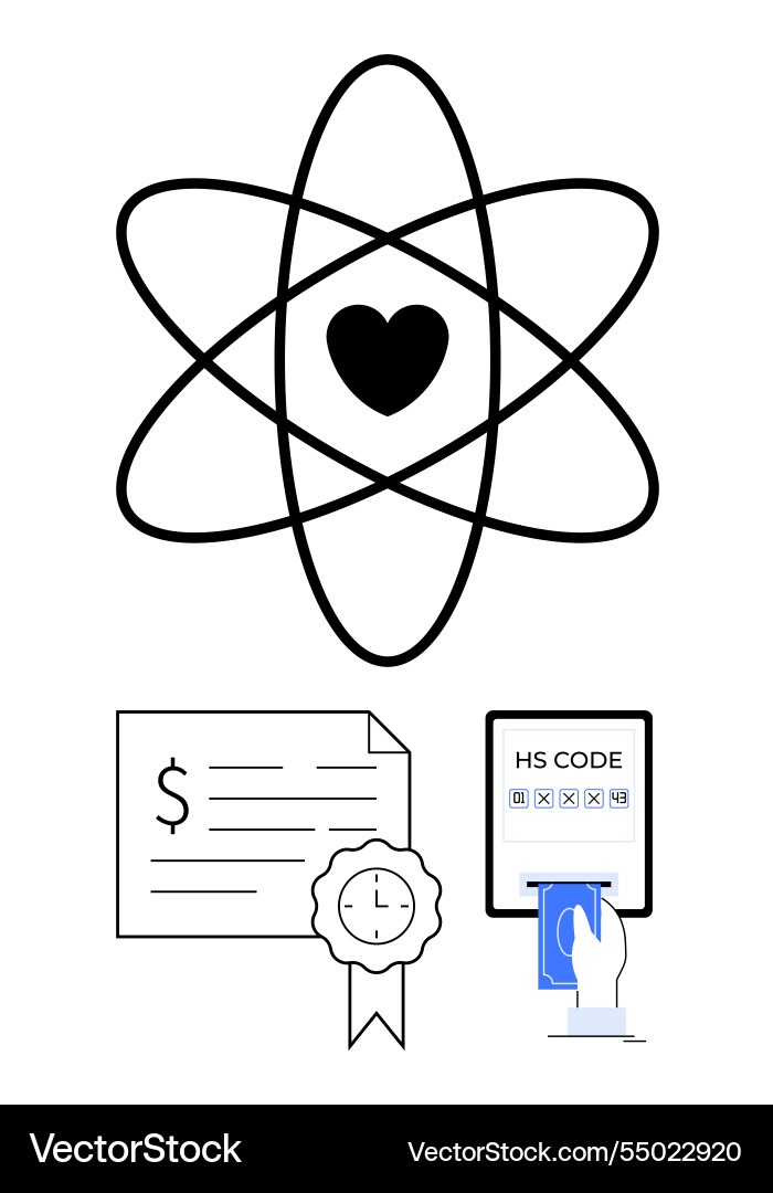 Atomic structure with heart center certificate Atomic structure with heart center certificate vector image