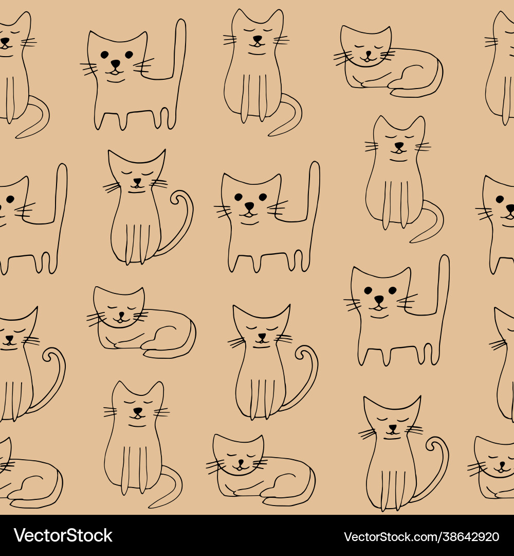 Cats seamless pattern hand drawn doodle icon Cats seamless pattern hand drawn doodle icon vector image