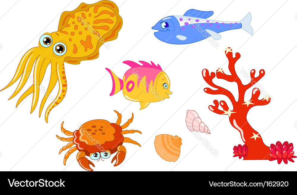 Colorful Cartoon Sea Animals Vector Image
