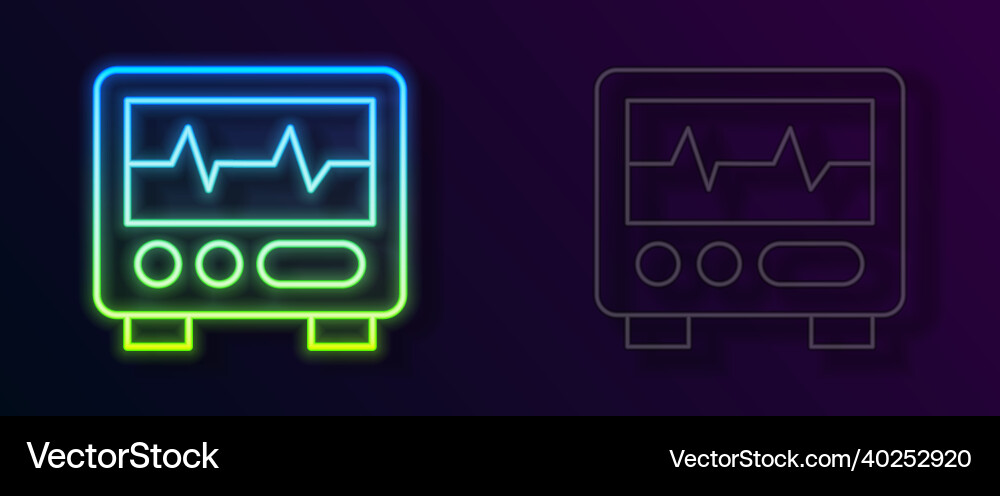 Glowing neon line computer monitor with cardiogram Vector Image