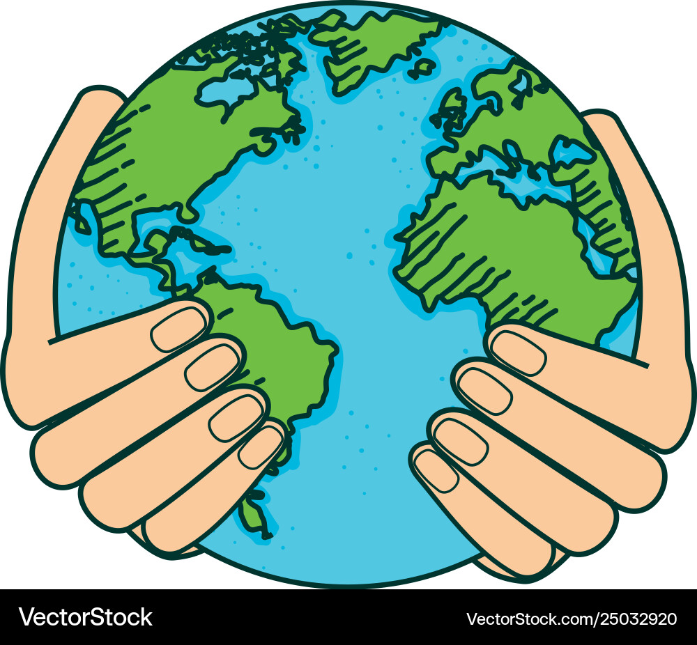 Hands lifting world planet earth Vector Image
