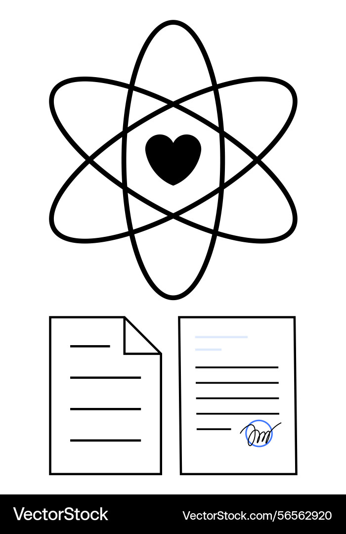 Heart at the core of science with signed documents Heart at the core of science with signed documents vector image