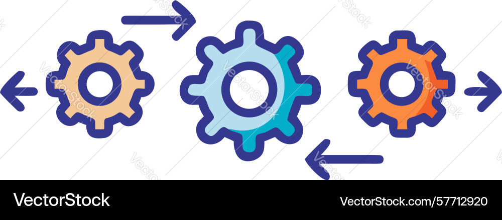 Interconnected gears process flow arrows icon vector image