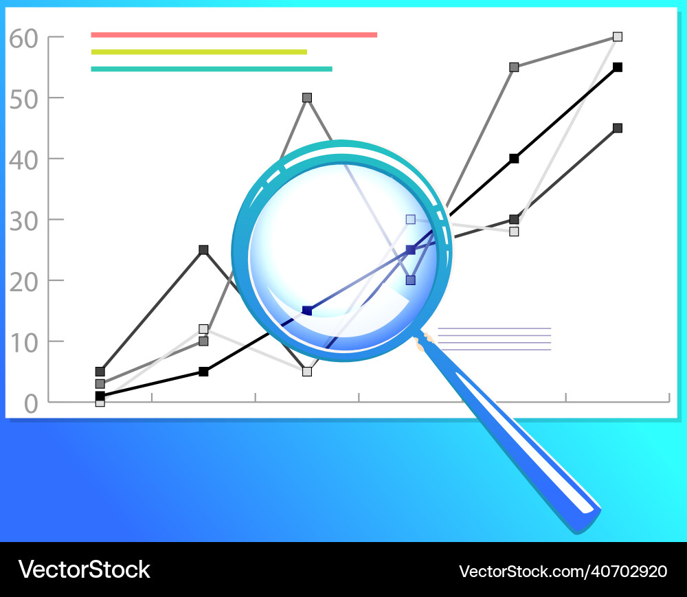 Magnifying glass showing growing bar chart data Vector Image