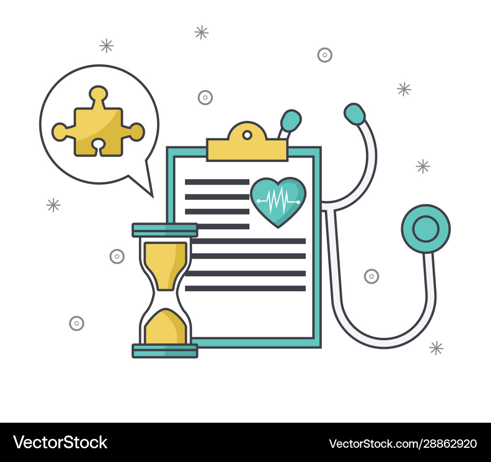 Medical report with stethoscope and hourglass Medical report with stethoscope and hourglass vector image