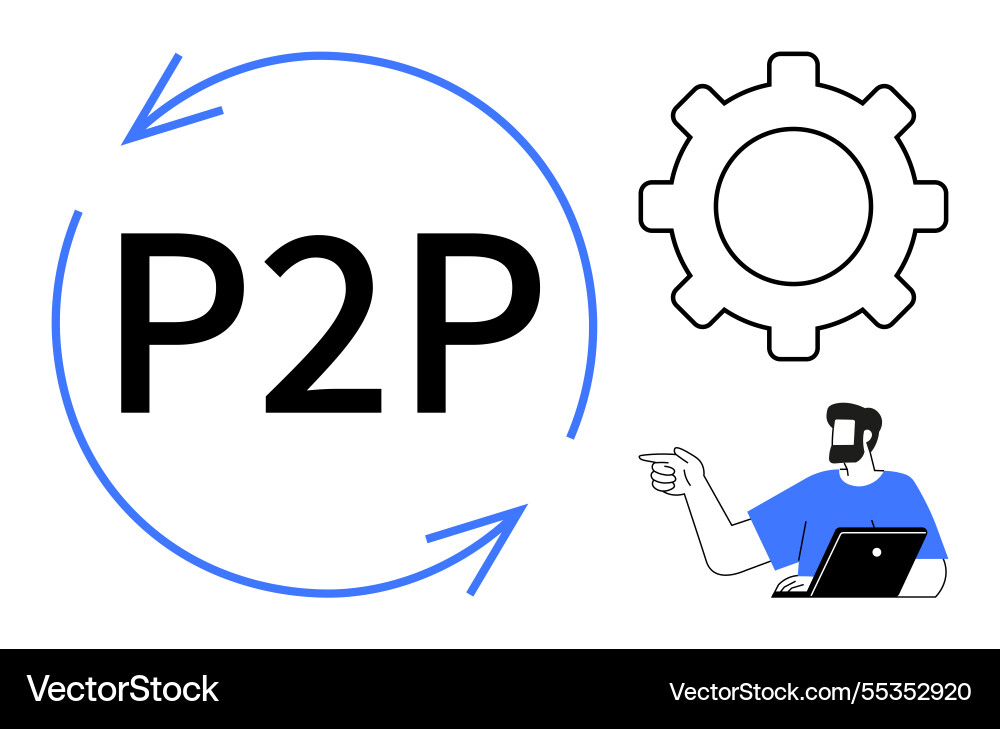 Peer-to-peer interaction concept with gear Vector Image