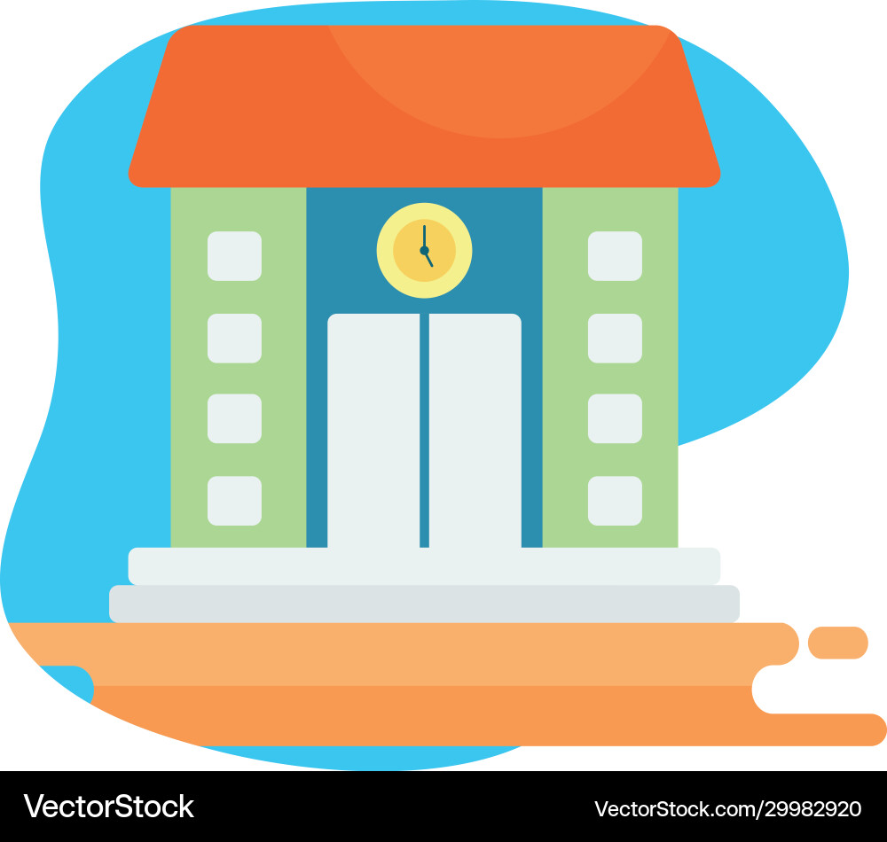 School building with clock flat block style icon vector image