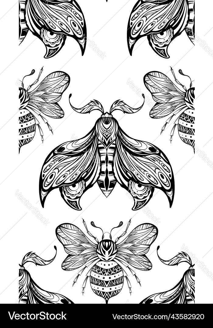 Seamless pattern with drawing bee and moth Seamless pattern with drawing bee and moth vector image