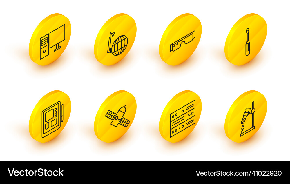 Set line test tube flask on fire server data vector image