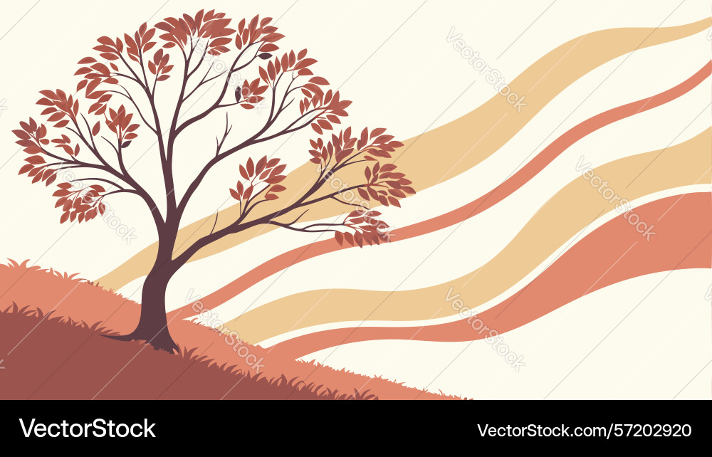 Stylized tree in abstract linear landscape design vector image