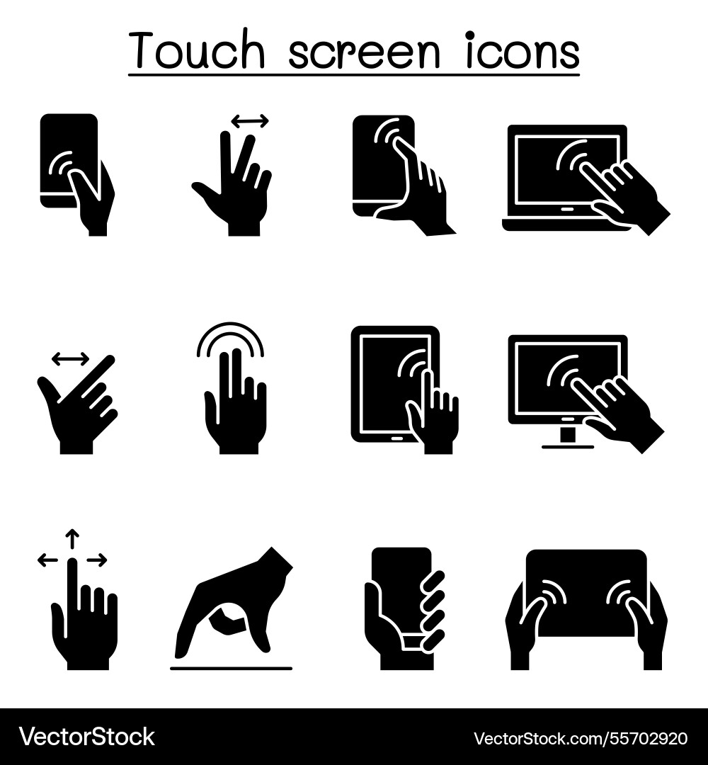 Touch screen icon set in glyph style Touch screen icon set in glyph style vector image