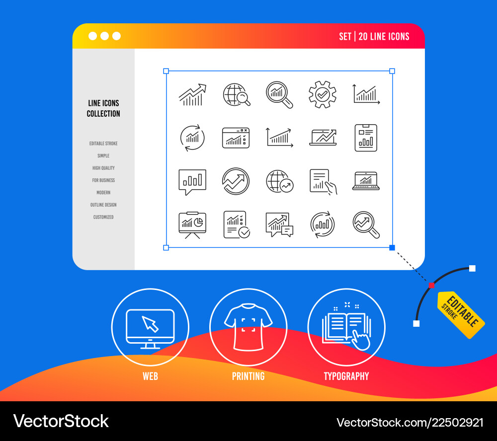 Analysis line icons charts reports and graphs Analysis line icons charts reports and graphs vector image