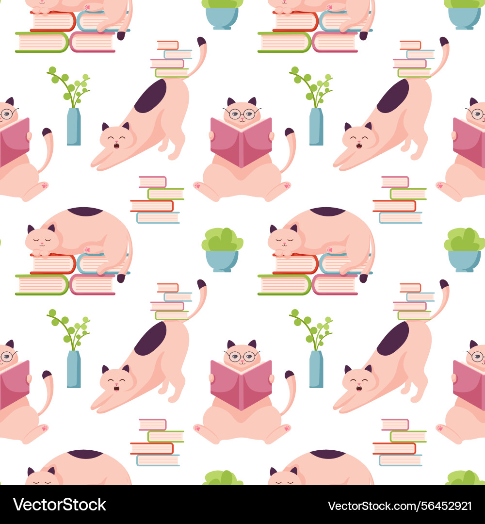 Cat character study seamless pattern in flat style Cat character study seamless pattern in flat style vector image