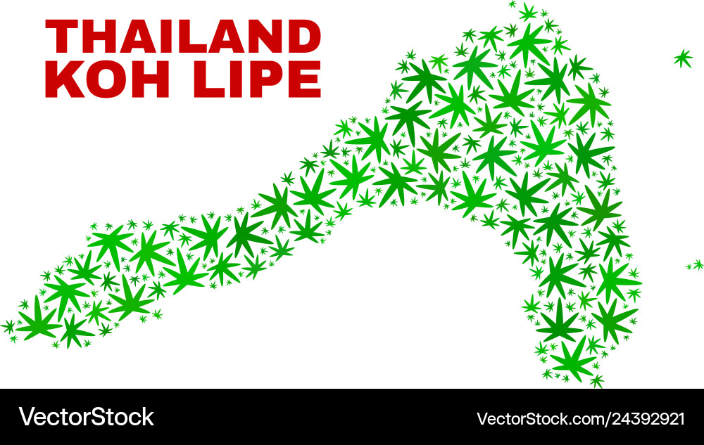 Hemp leaves mosaic koh lipe map Hemp leaves mosaic koh lipe map vector image