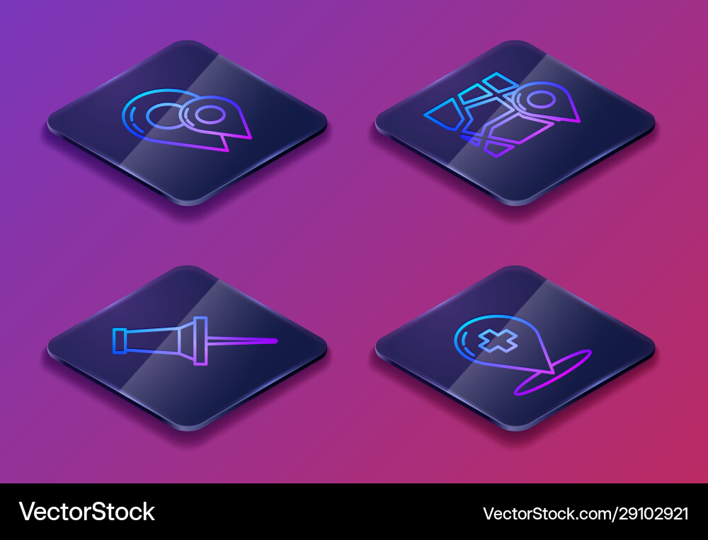 Set isometric line map pin push folded Set isometric line map pin push folded Vector Image