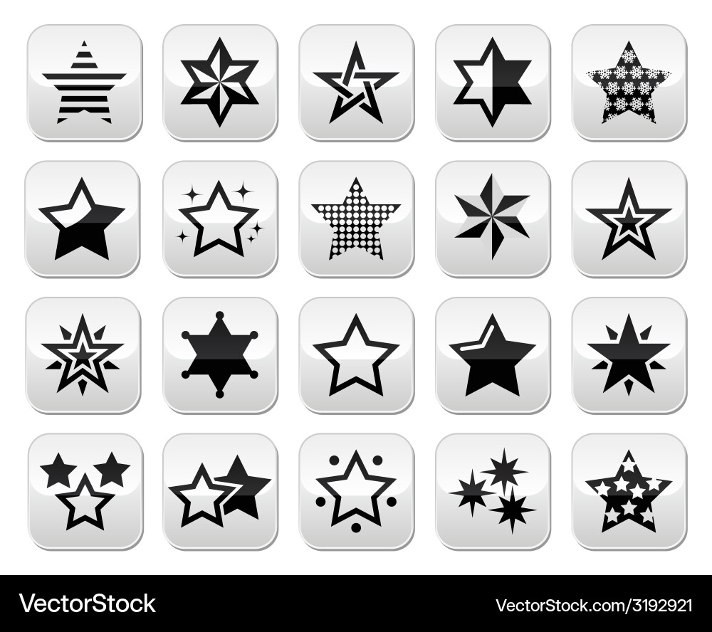 Stars black buttons with reflection isolated on wh Vector Image