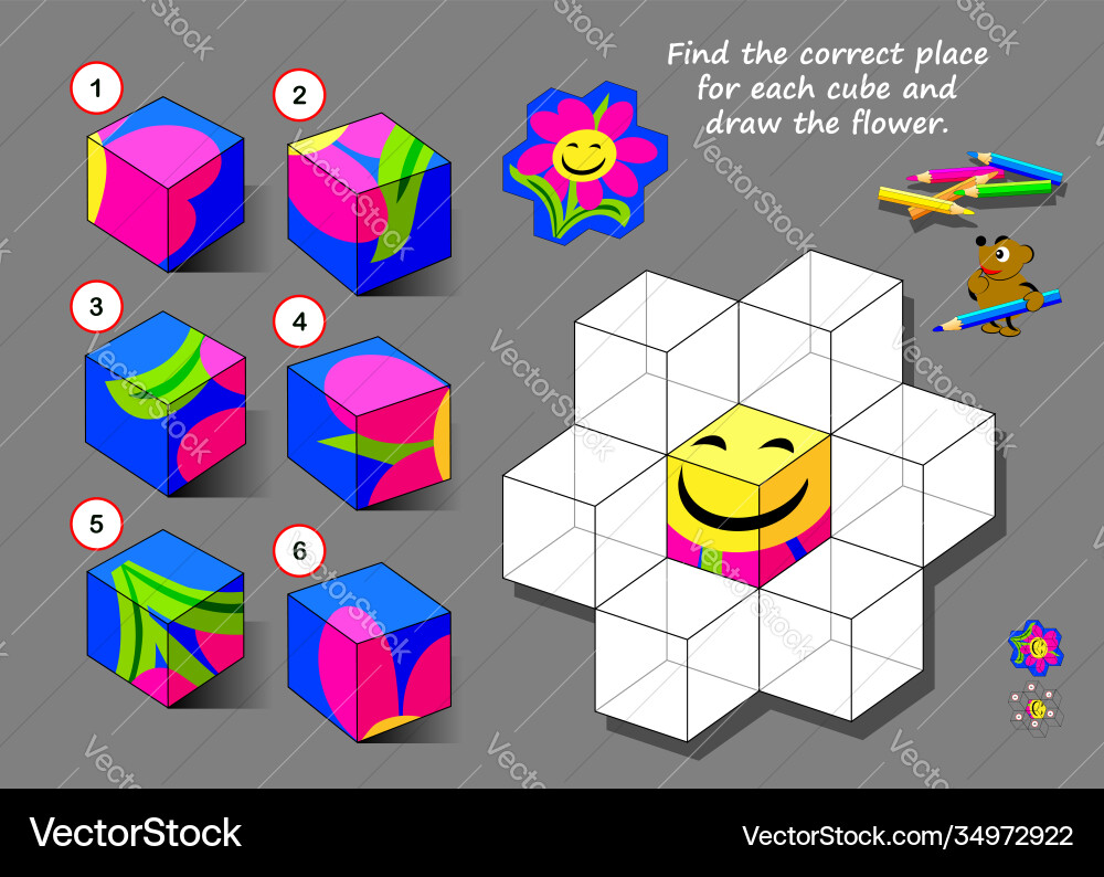 3D Logic Puzzle Game - Find the Shapes vector image