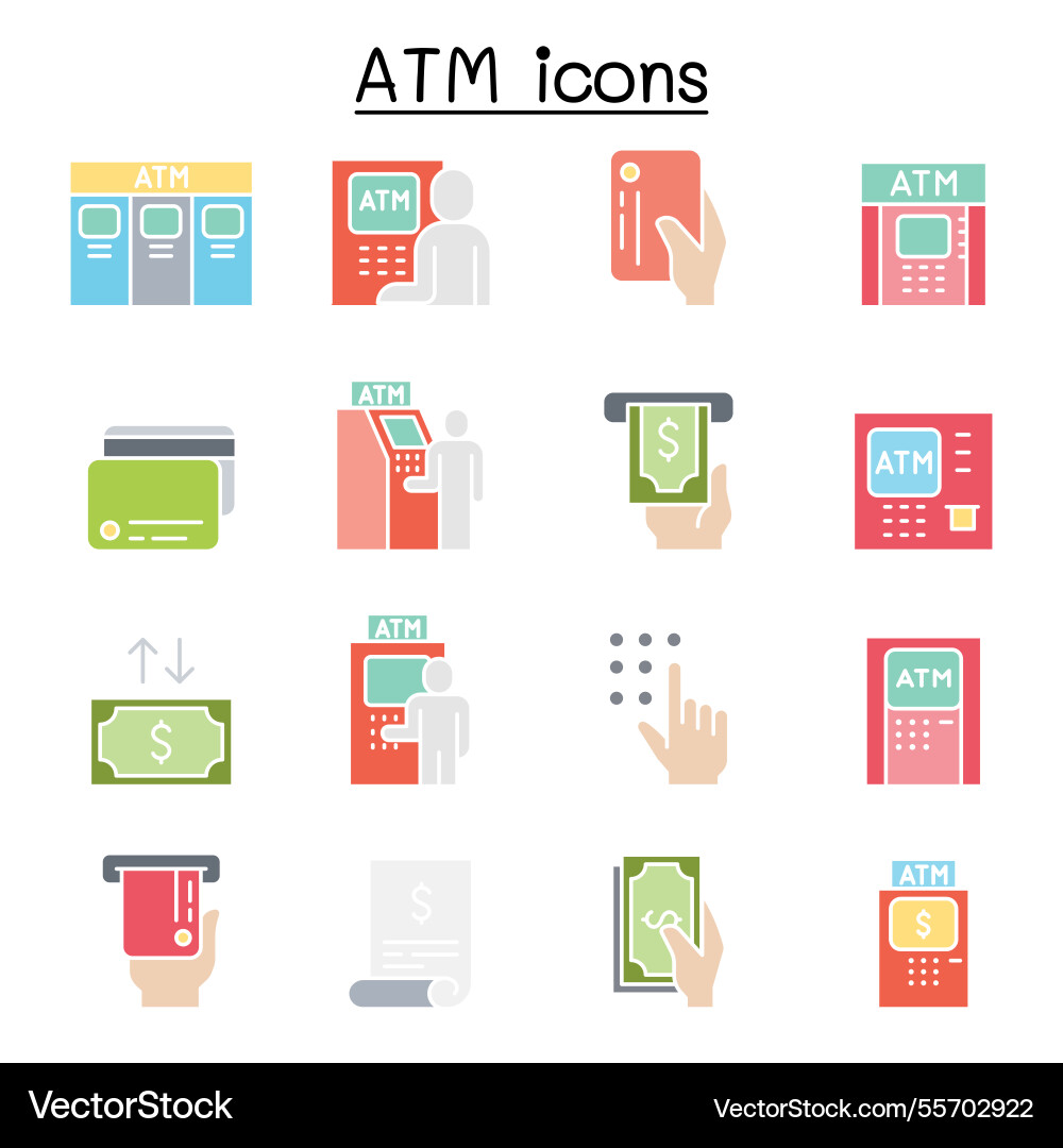 Atm icon set in flat color style Atm icon set in flat color style vector image