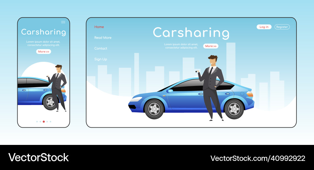 Carsharing responsive landing page flat color Vector Image