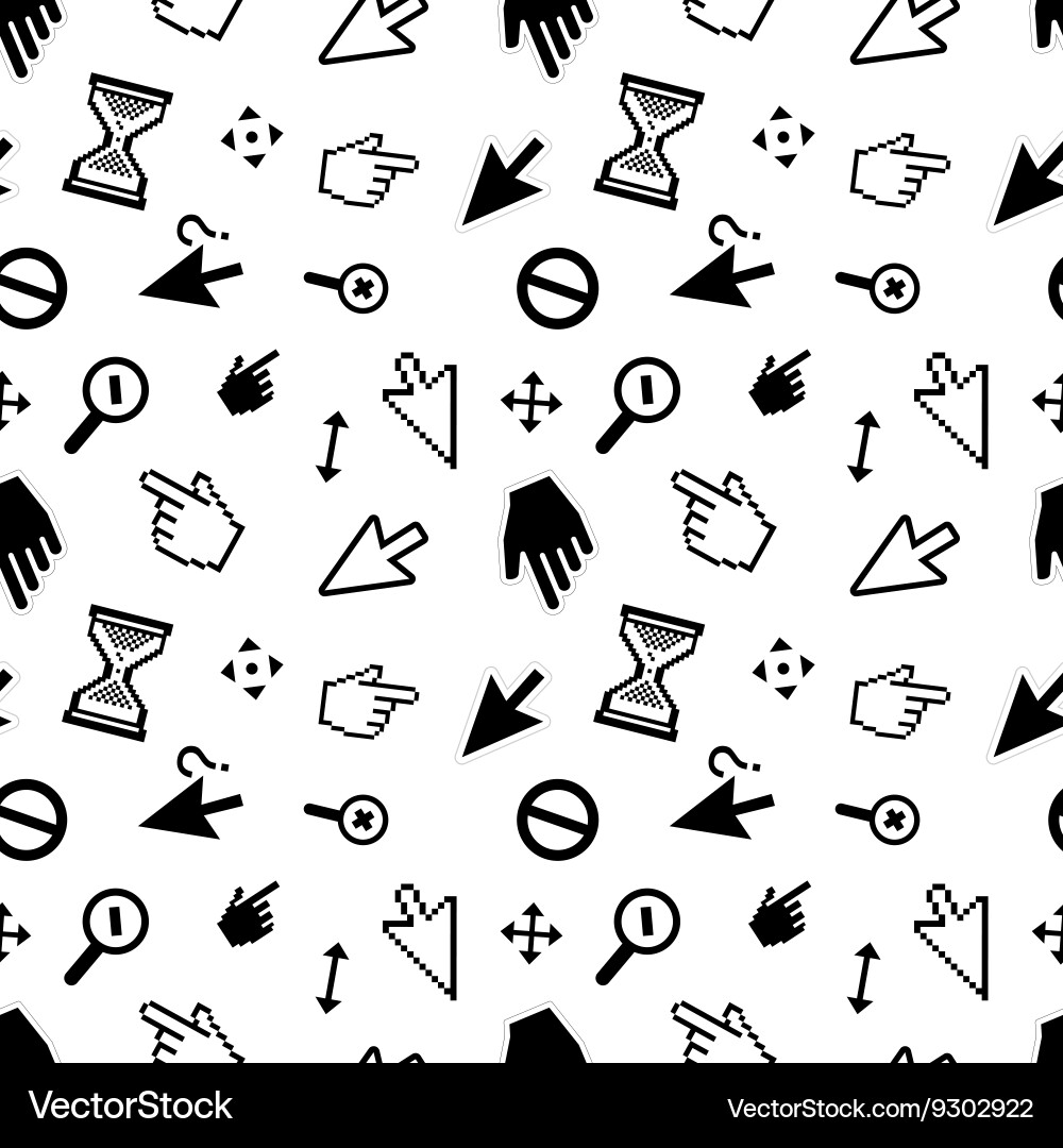 Computer arrow cursors on white seamless pattern vector image