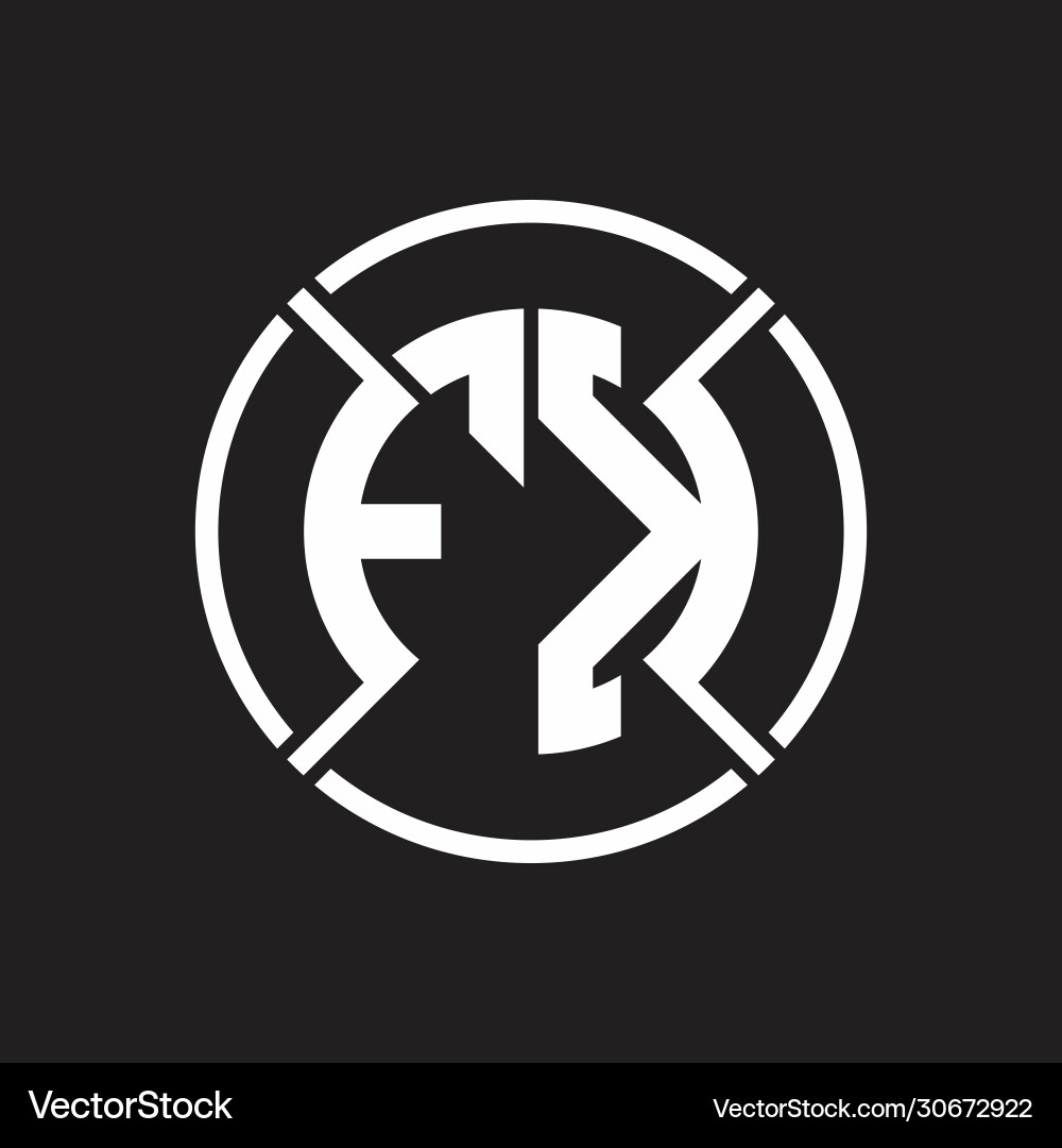 Fk logo monogram with four part circle slash Fk logo monogram with four part circle slash Vector Image