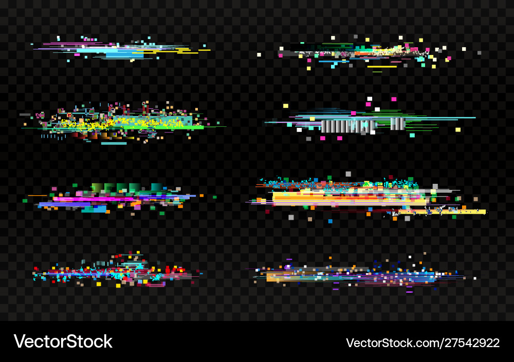 Glitch set on dark background collection color Glitch set on dark background collection color vector image