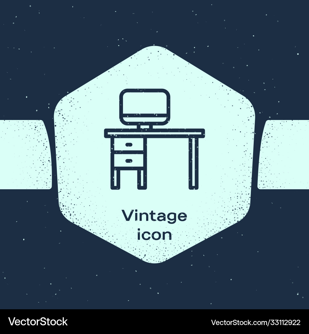 Grunge line computer monitor and desk icon Grunge line computer monitor and desk icon vector image