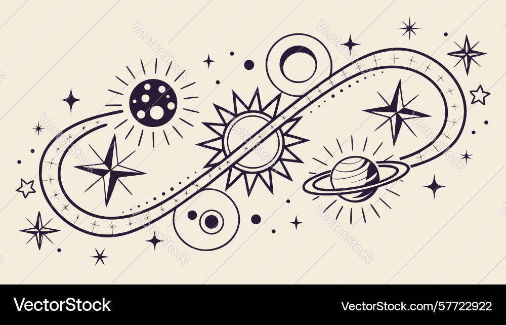 Intertwined celestial orbit cosmic unity design Vector Image