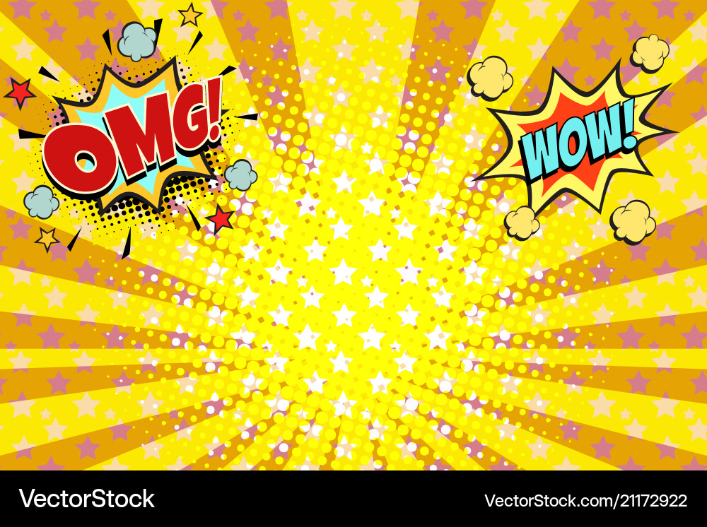 Omg wow yellow orange rays pop art background vector image