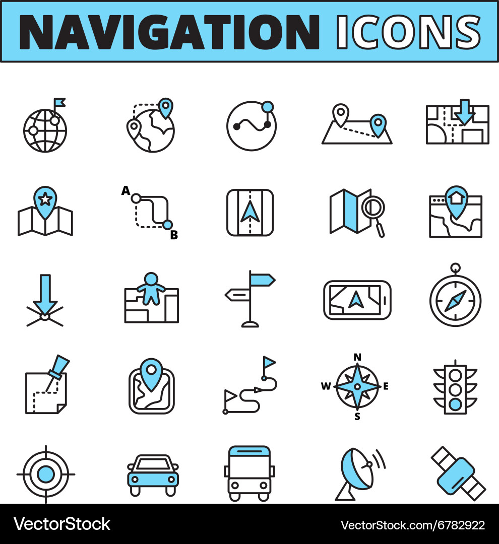 Outlined Navigation Icons - Map & Location vector image