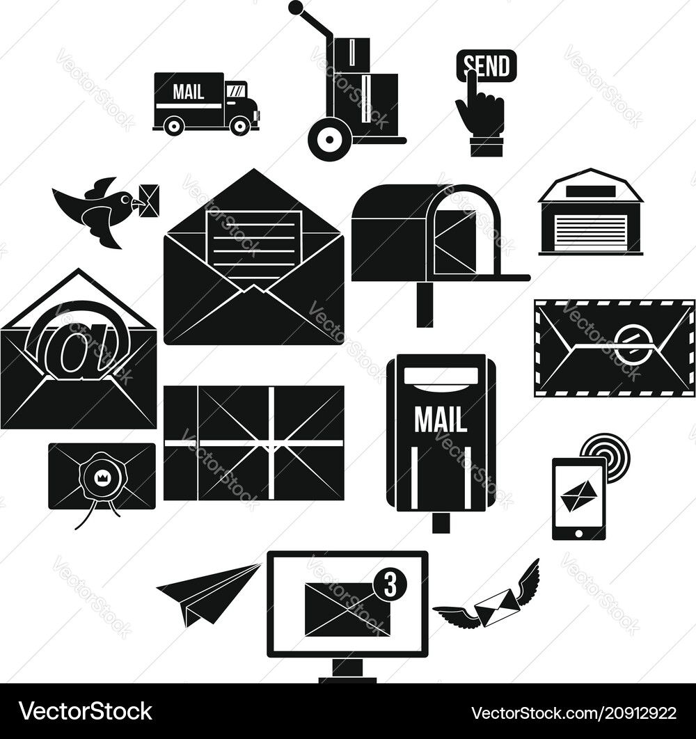 Poste service icons set simple style Poste service icons set simple style Vector Image
