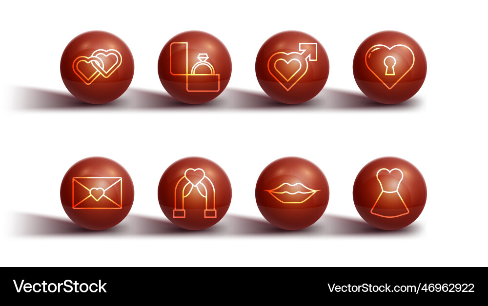 Set line two linked hearts envelope Vector Image