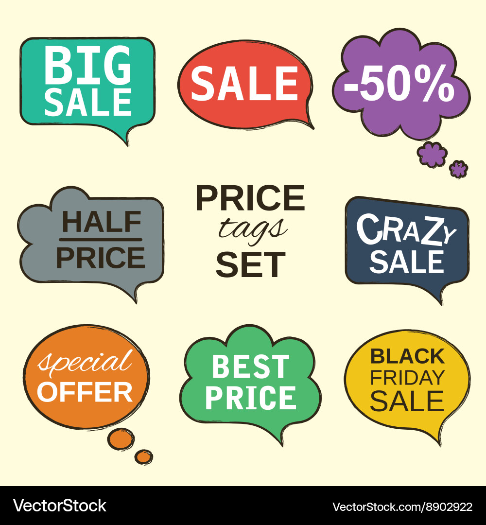 Speech bubbles collection set with price tags vector image