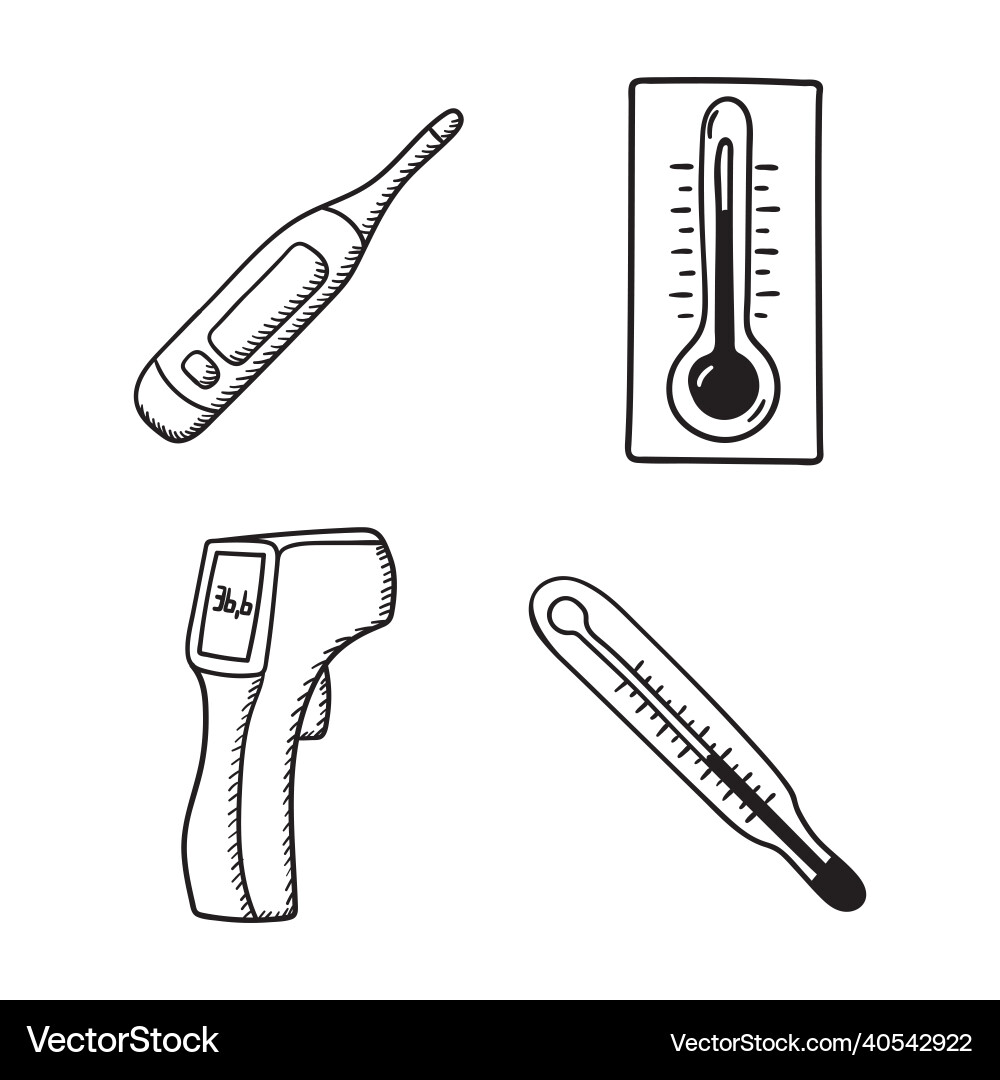 Thermometer Icon Set - Sketch Style Vektorbild