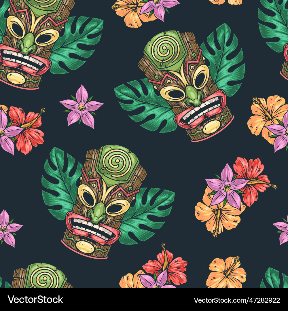 Tiki mask colorful pattern seamless Tiki mask colorful pattern seamless vector image