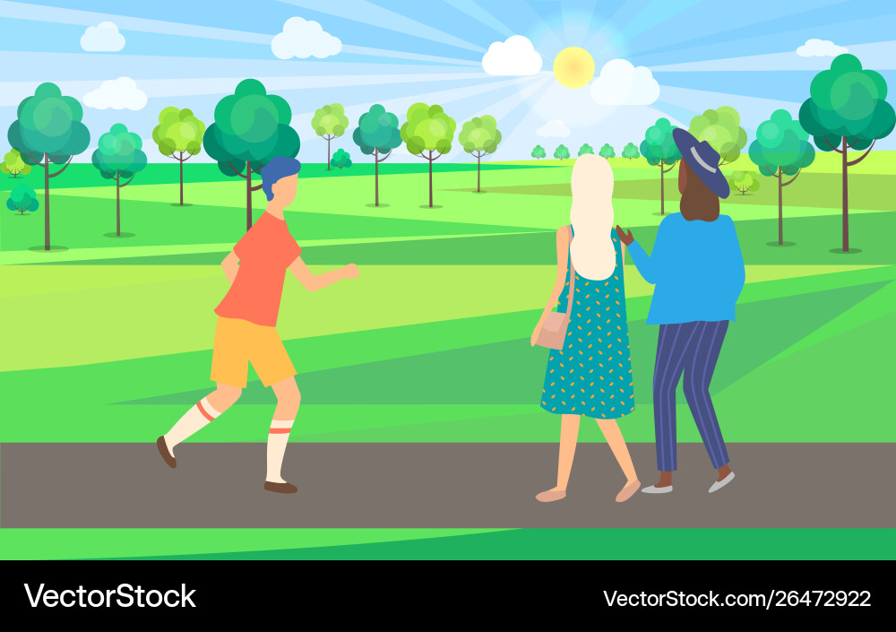 Women and runner in park people leisure Women and runner in park people leisure vector image