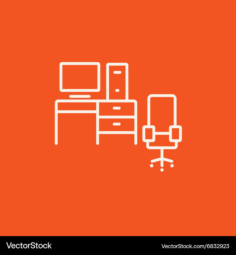 Computer set with table and chair line icon vector image