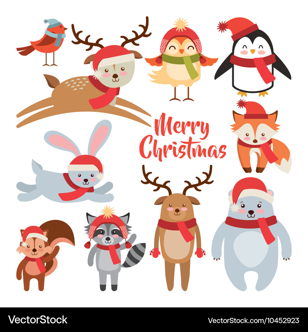 Cute animal merry christmas isolated icon Vector Image