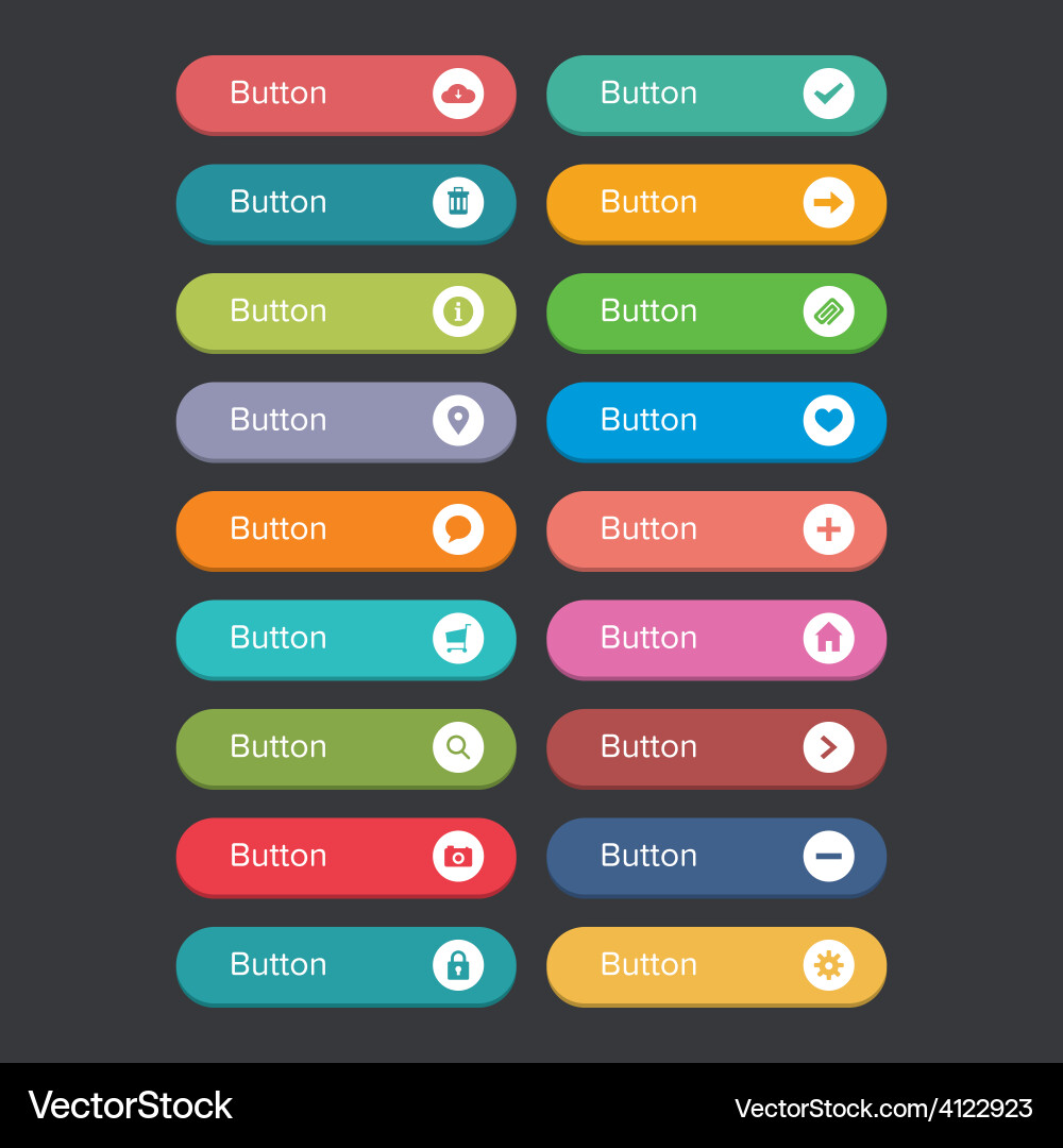 Flat rounded button set with icons vector image