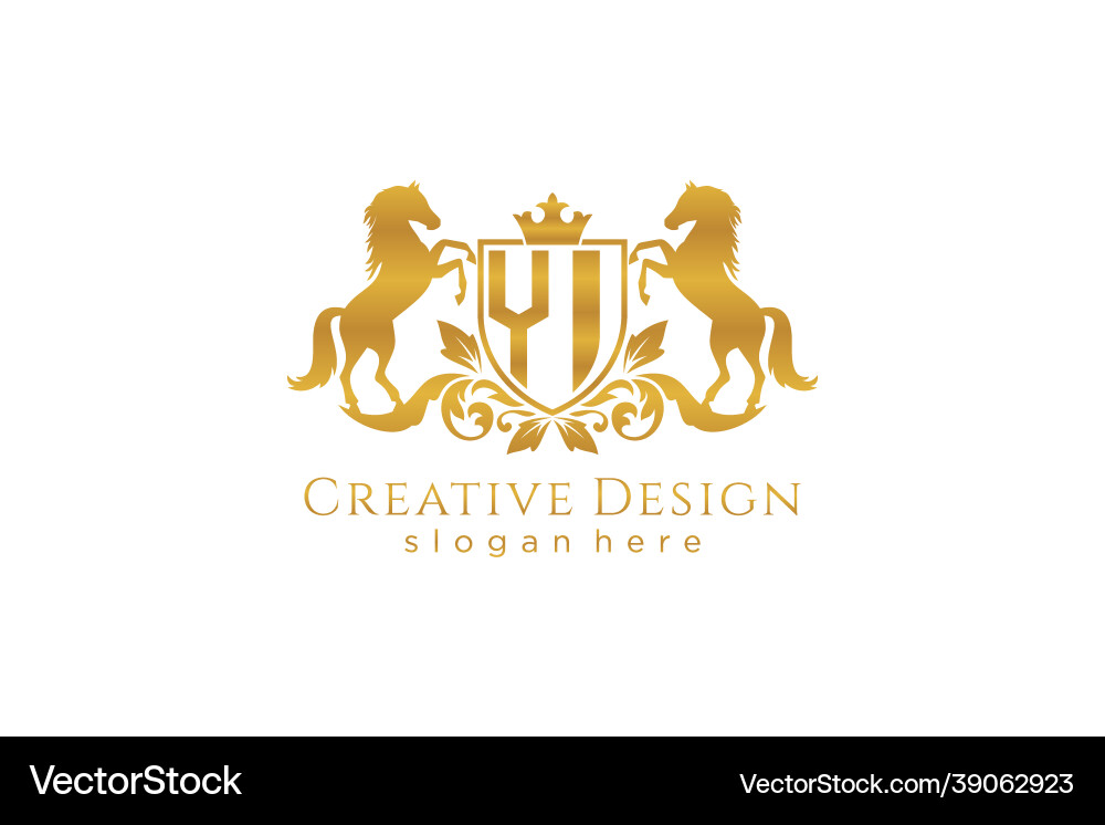 Initial yi retro golden crest with shield and two Initial yi retro golden crest with shield and two vector image