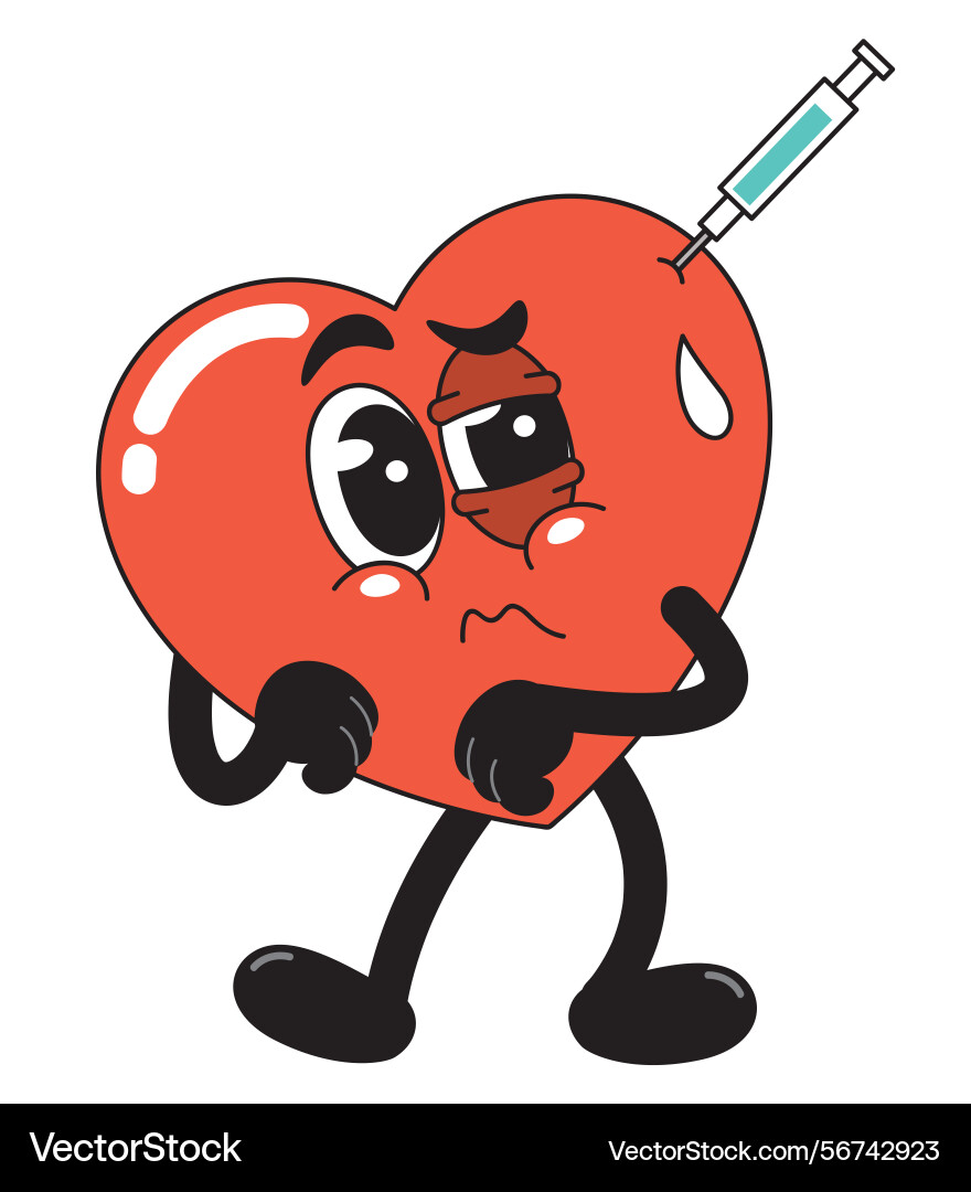 Nervous heart character getting an injection Vector Image