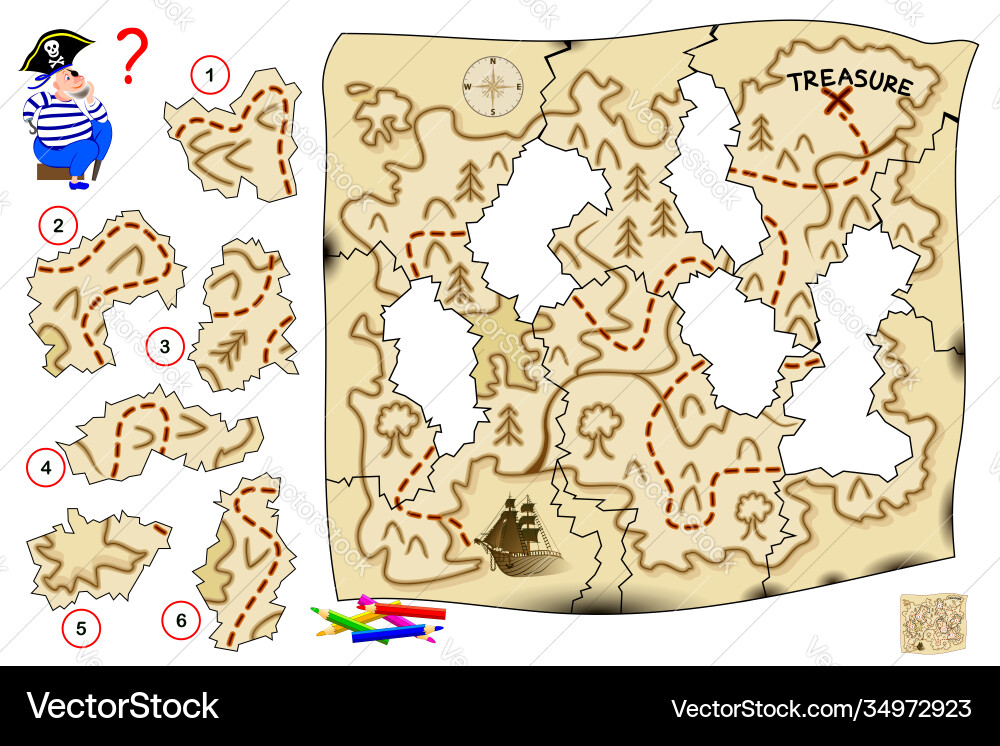 Pirate Map Puzzle - Logic Game vector image