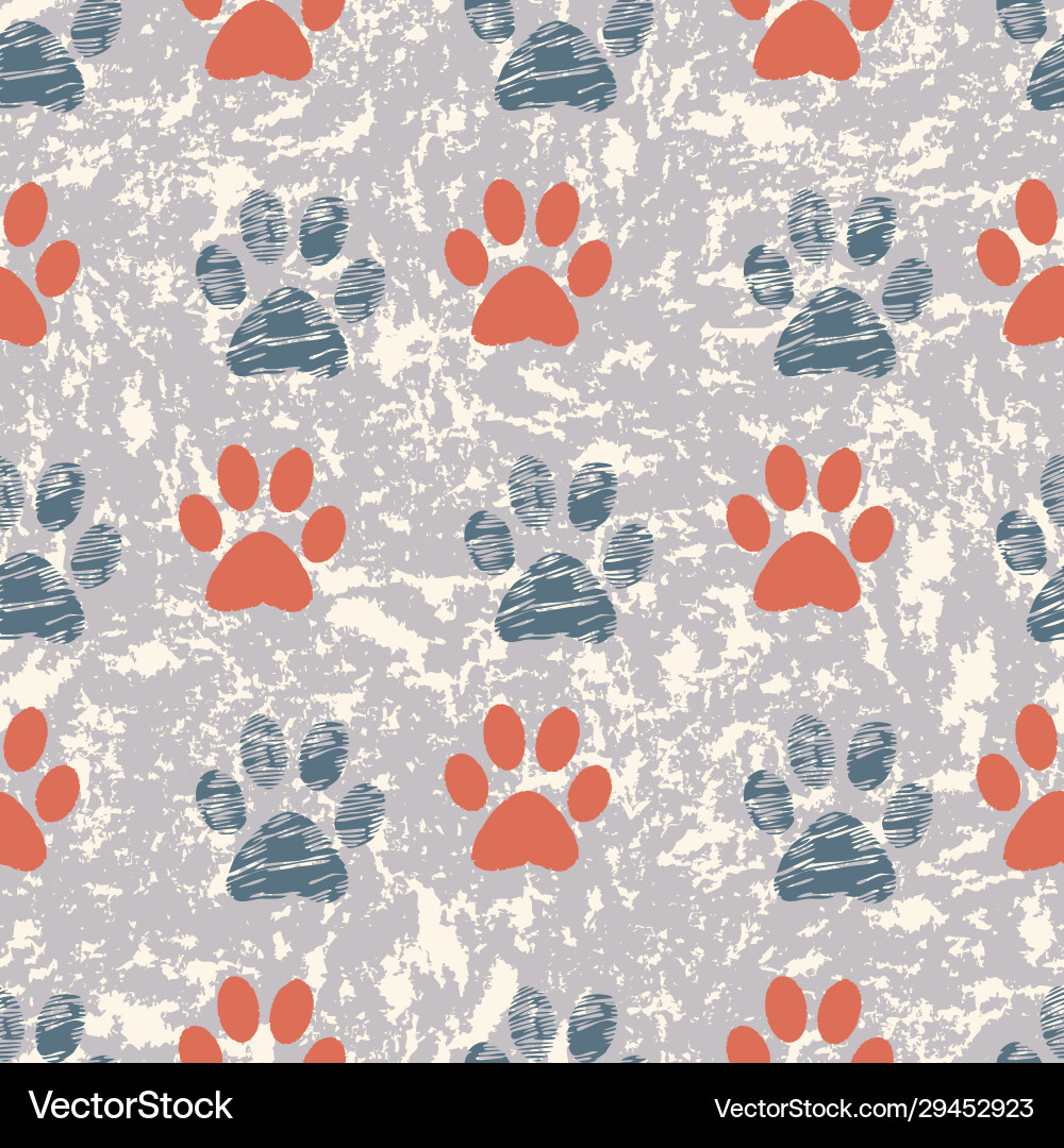 Seamless pattern with paw prints complex vector image