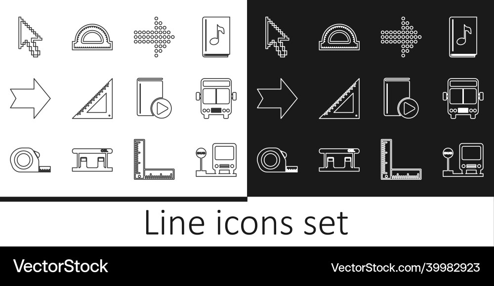 Set line bus stop dots arrow triangular ruler Set line bus stop dots arrow triangular ruler vector image