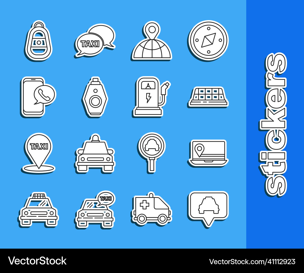 Set line map pointer with taxi laptop location Set line map pointer with taxi laptop location vector image