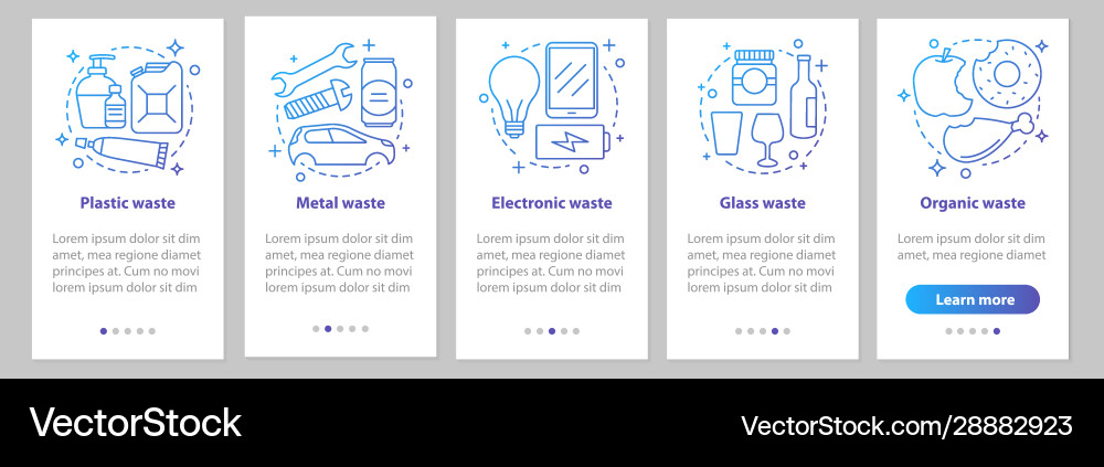 Trash sorting onboarding mobile app page screen Trash sorting onboarding mobile app page screen vector image